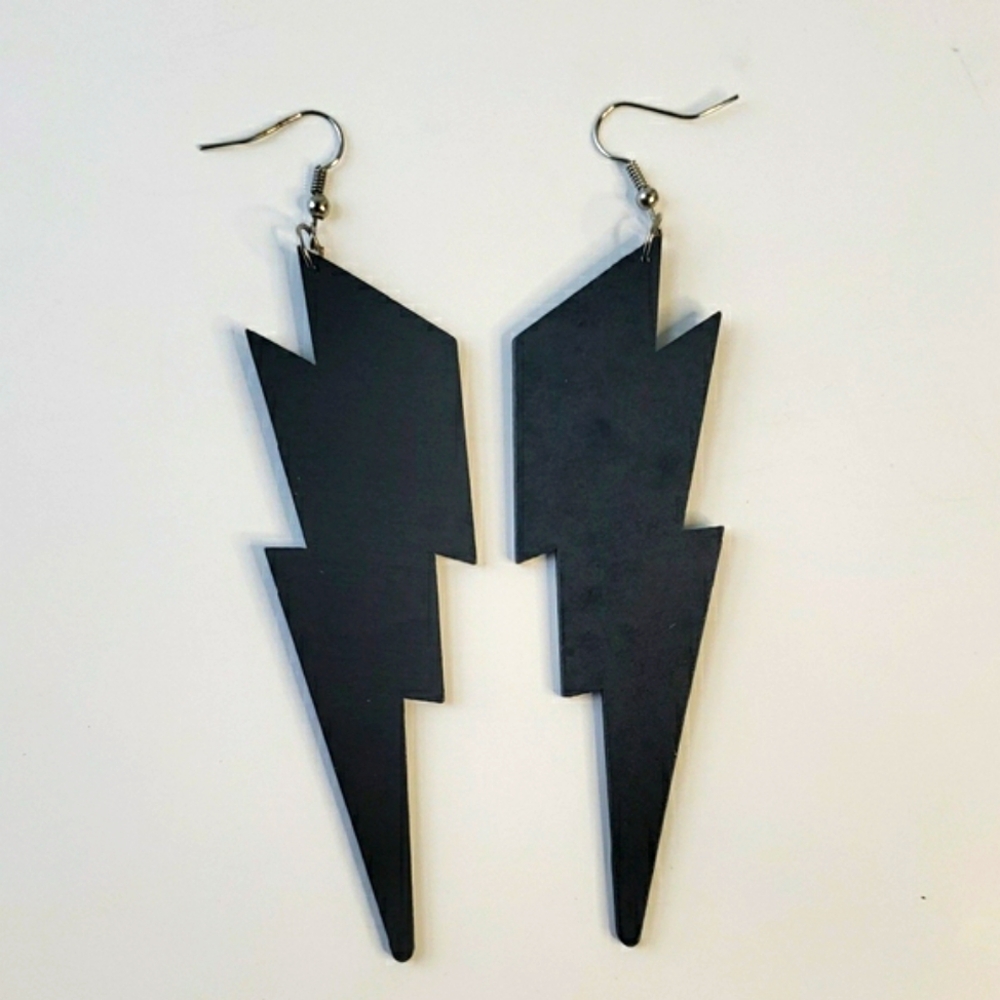 Matte Black Lightning Bolt Textured Lightweight Earrings